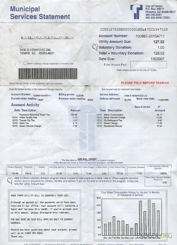 Usa Arizona water utility bill 2 pages 1 template